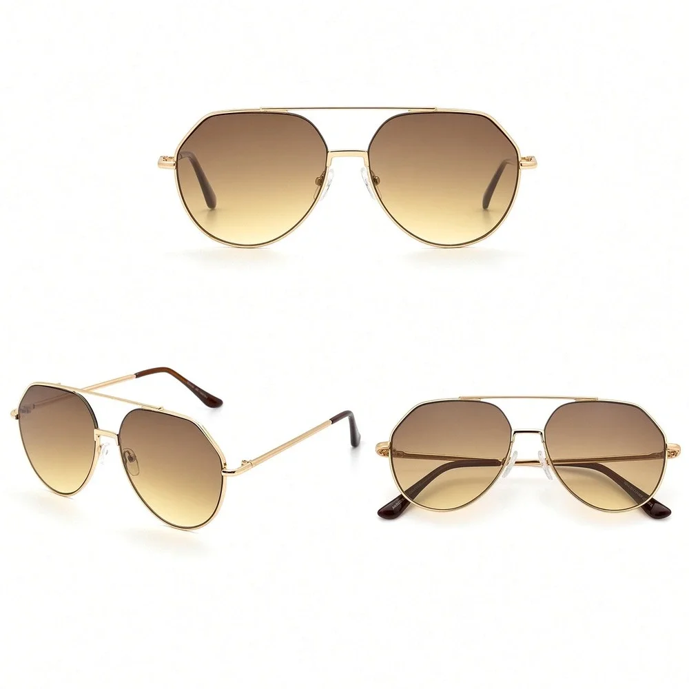 Mens 70s Retro, Modern Round Frames Gold Sunglasses Brown Lens UV400 Driving New